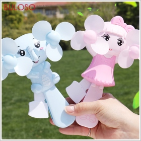 卡通雙扇頭手動小風扇_藍色小象