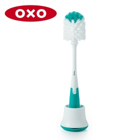 OXO TOT 瓶罐清潔兩用刷(附底座)-靚藍綠
