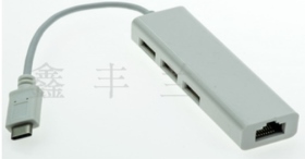 Type-C 100MB網卡+3埠USB2 HUB塑殼