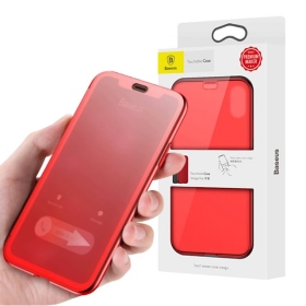 iPhoneX 倍思 透視超薄側掀套 紅