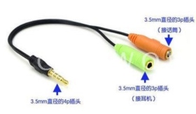 3.5mm公(4極)轉2母(耳麥)轉接線20cm