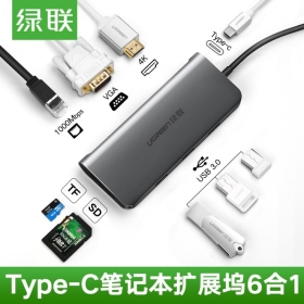 綠聯_Type-C 六合一轉接器_鐵灰