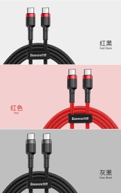 倍思_卡福樂Type-C 1米PD2.0 60W閃充線_紅黑