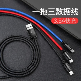 倍思_三原色 安卓+Type-C+蘋果3.5A快充線1.2米